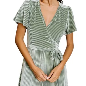 Andi Ribbed Velvet Wrap Dress by Baltic Born in the color Dusty Sage Size M NWOT thumbnail 10