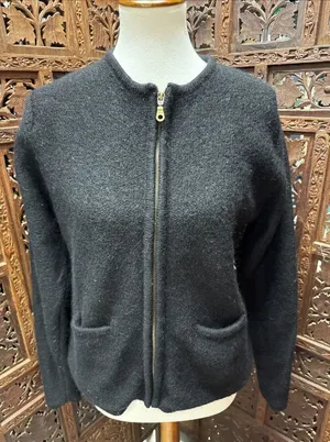 PIERRE CARDIN L SWEATER BLACK CARDIGAN WOOL‎ FULL ZIP Vtg thumbnail 1