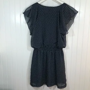 Mimi Chica Navy & White Polka Dot Flutter Sleeve Blouson Dress Size XS thumbnail 4