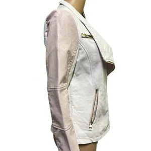 Guess Pink White Faux Leather Moto Jacket Gold Exposed Zipper Womens Small thumbnail 7