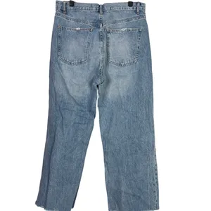 Zara Vintage Style Wide Leg Distressed Cropped Ankle Jean Raw Hem Cotton 10 Blue thumbnail 12