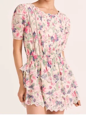 LoveShackFancy Mavis Floral Mini Dress - Pink & Lavender thumbnail 2