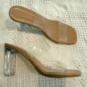 women's 39 rubber clear double strap square toe heels sandal 3089 thumbnail 9