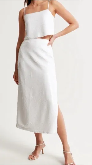 Abercrombie & Fitch White Sequin Side Slit Pencil Skirt XXS Petite NWT cocktail thumbnail 1