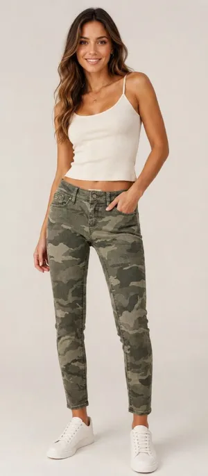 Roxy Sunstrippers Camo Skinny Jeans Size 26 Green Gray Ankle Zip Stretch Pants thumbnail 1