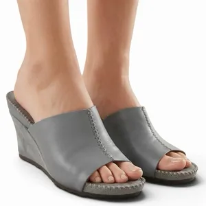 Aerosoles Birthstone Blue-Gray Leather Suede Wedge Slide Sandals Women Size 9 M thumbnail 1