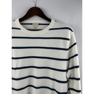 Women’s J.Crew Large White w/ Navy Stripes Crewneck Sweater thumbnail 2