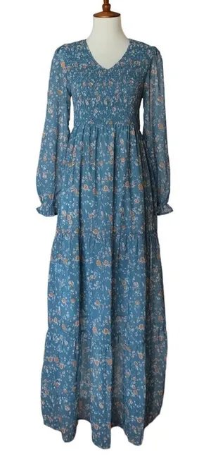 Flowy‎ Floral Maxi Dress Women’s Small Smocked Tiered Dress thumbnail 1