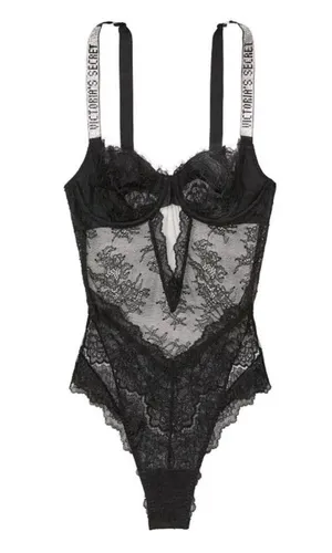 Victoria'S Secret Rhinestone Logo Lace Teddy Bodysuit thumbnail 1