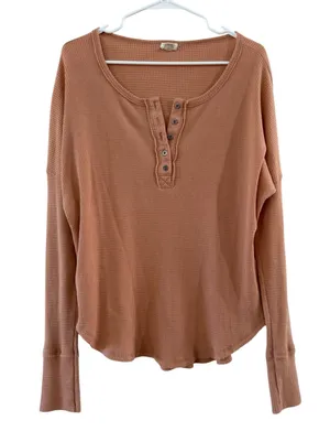 Billabong Long-Sleeve Waffle Henley Top - Coral Peach Orange thumbnail 4