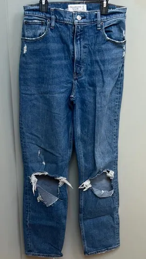Abercrombie & Fitch Blue Straight Jeans with Distressed Details thumbnail 1
