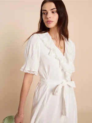 NWT kourt Vida Midi Dress size Medium M Lace Doen midi Ruffle few moda ivory thumbnail 2