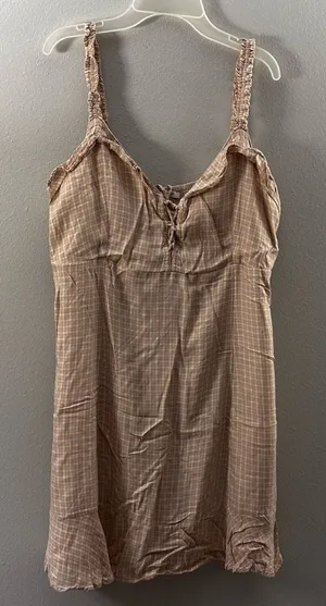 American Eagle Women‎ Beige Plaid Mini dress size L thumbnail 1