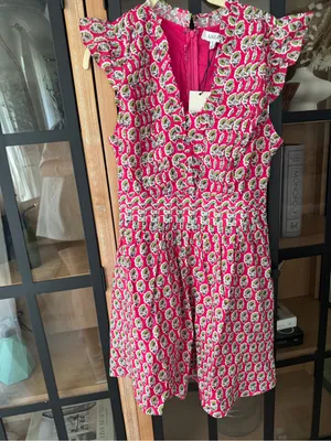 NWT Avara block print mini dress ruffle flutter sleeve floral pockets makayla thumbnail 6