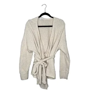Beyond Yoga Cardigan Women Large Cream‎ Excellent Tie Waist Popcorn Knit Wrap thumbnail 2