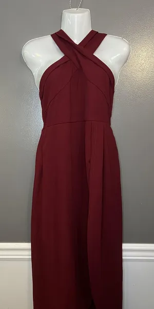 Halter Dress Womens Small Red Cross Front Sleeveless Wide Leg Formal Evening thumbnail 1