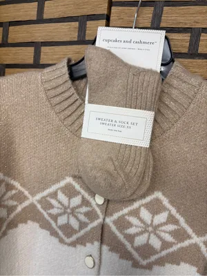 Cupcakes and cashmere tan and cream cardigan and sock set size XS thumbnail 3