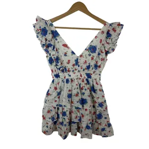 LoveShackFancy Bennett Mini Dress XS blue Notte Floral Cotton Cottage Boho Beach thumbnail 2