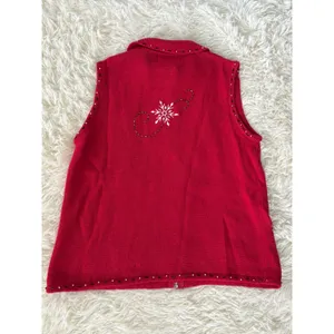 Studio Joy Christmas Vest Womens PM‎ Petite/Medium Red Snowflake Knit Holiday thumbnail 4