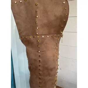 New Venus Faux Suede Studded Over the knee Taupe Boots thumbnail 9