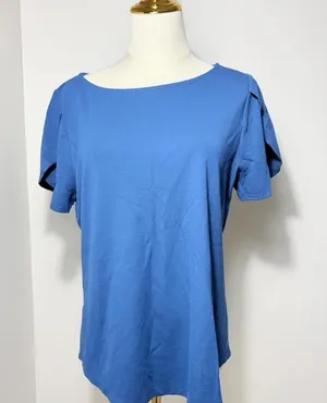 Ann Taylor Factory Blue Rayon T-Shirt with Cut-Out Sleeves, New with Tags thumbnail 1