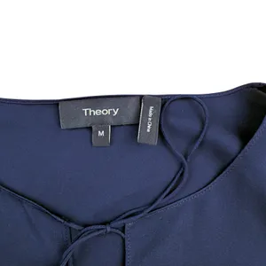 Theory Silk MED Navy Blue Keyhole Tie Front Cuffed Sleeve Blouse Tunic Minimal thumbnail 6