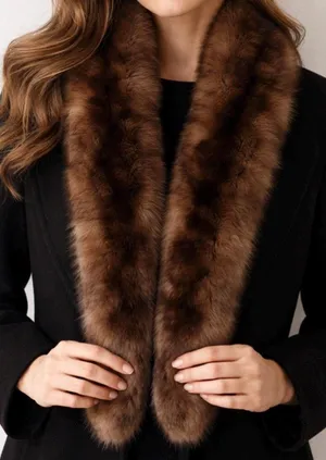 Vintage Mink Fur Collar Stole Brown Real Fur Wrap Detachable Coat Collar Glam thumbnail 1