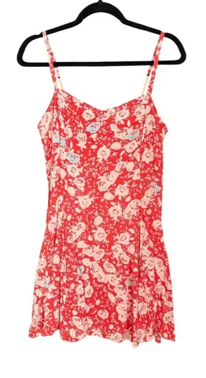 Free People Red Floral Twist Back Mini Dress Size 10 thumbnail 1