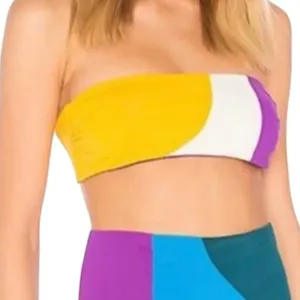 Mara Hoffman Womens Abigail Ivory Multi Bandeau Bikini Top Size S thumbnail 1