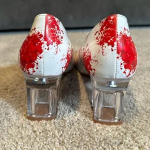 Reindee Lusion White Red Splatter Transparent Block Mid Heel RoundToe Size 5 NEW thumbnail 6