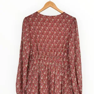 Umgee Burgundy Ditsy Floral Print Maxi Dress with Slits size Large Long Sleeves thumbnail 8