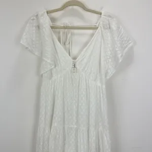 Madewell Tie Back Flutter Sleeve Tiered Midi Dress White Cottagecore US 8 NWT thumbnail 15