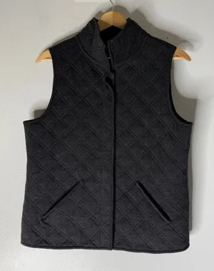 Eileen Fisher‎ Quilted Merino Wool Button Mock Neck Vest Gray Small thumbnail 1