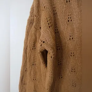 Pink Rose Camel Brown Open Knit Collared Cropped Sweater -‎ Size M thumbnail 6