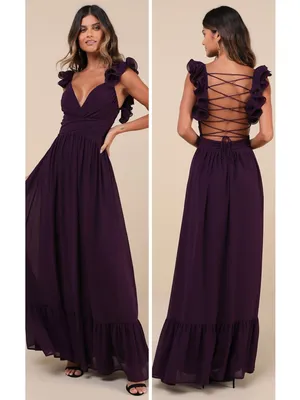 Lulus Soiree Celebration Purple Ruffled Lace-Up Maxi Dress Size XL Formal thumbnail 2