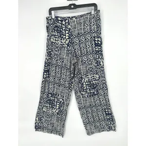 Solitaire Womens L‎ Blue Ikat Diamond Wide Leg Palazzo Pants Boho Hippie Indie thumbnail 2