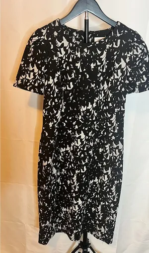 Calvin Klein Womens Black White Abstract Floral Sheath Dress Size‎ 10 Zip Back thumbnail 1