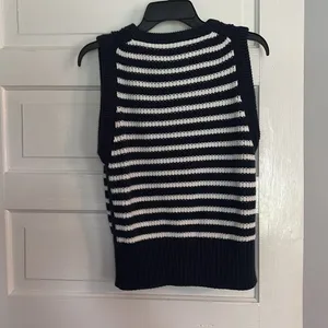 LOFT Dark Blue and White Striped Sweater thumbnail 3