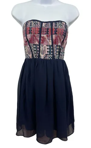 Ya Losangeles Strapless Aztec Print Tapestry Top Silk Blend Lined Bottom Dress L thumbnail 1