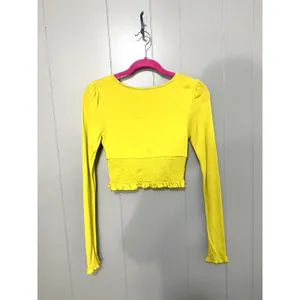 Urban Outfitters Chartreuse Bayside Smocked Button-front Cropped Blouse S thumbnail 6