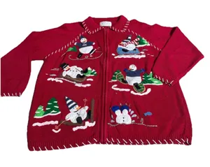 Women's L / XL Snowman Winter Ugly Christmas Cardigan Sweater‎ Knit thumbnail 1