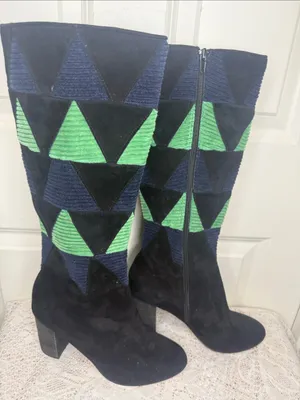 Farylrobin Frances suede corduroy geometric chunky heel Knee High boots sz 8.5 thumbnail 3