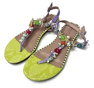 Betsey Johnson Rhianna Sandals Multi Lime Floral Shell Embellished Womens 6.5 thumbnail 1
