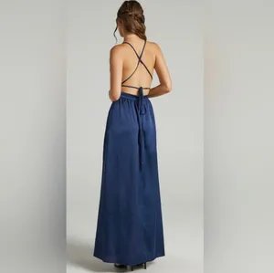 Showpo Navy Inspired Tribe Plunge Neckline Maxi Lace Open Leg‎ Dress Size US 6 thumbnail 5
