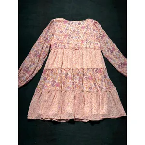 Ksnedjk Tiered Ruffle Floral Long Sleeve Mini Dress Womens L Pink Purple‎ thumbnail 2