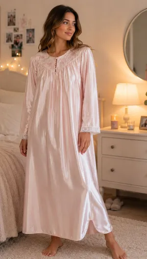 Vintage Jessica Alexander Womens Size XL Pink Satin Nightgown Embroidered Lace thumbnail 1