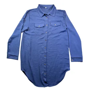 Womens Button-Down Long Sleeve Swim‎ Cover-Up Lightweight Pockets & Blue Medium thumbnail 1