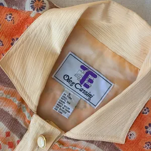 Oleg Cassini Vintage Silk Bomber Jacket Orange Geometric‎ Floral Print Small thumbnail 9