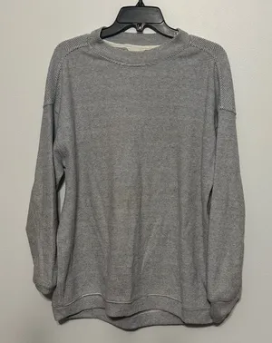Aerie Gray White Waffeknit Oversized Crewneck Pullover Sweatshirt thumbnail 1