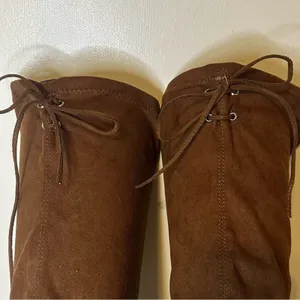 Wild Diva Over The Knee Boots Brown Block Heel Size 9 Women Suede Lace Back thumbnail 5
